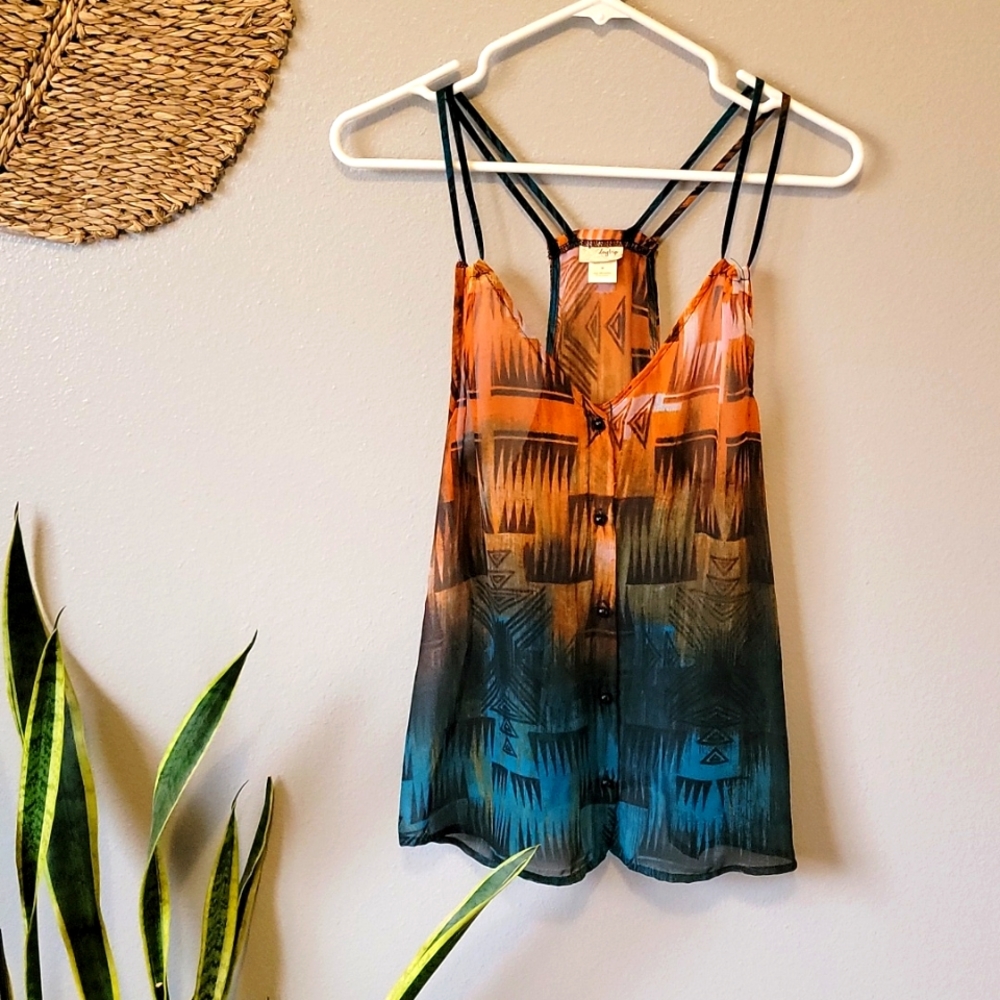 Daytime Sheer Aztec Print Tank Top